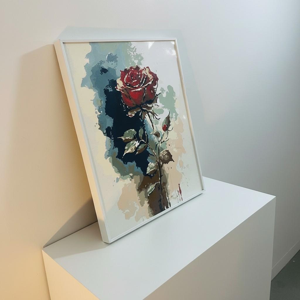 Velvet Rose Framed Wall Art – Romantic Red Rose Painting | Elegant Feminine Decor | Soft Luxury Interior | 40x50 cm