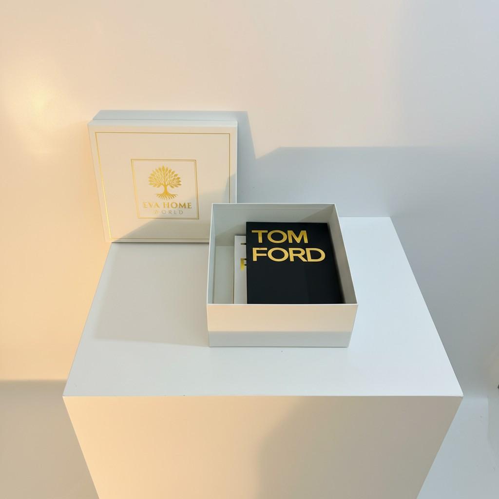 Luxury Tom Ford Decorative Book Box Set (2 Pieces) — Black & Gold Coffee Table Decor