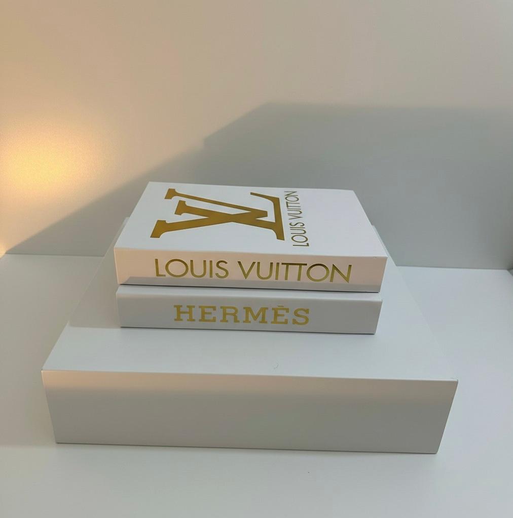 Luxury Decorative Book Box Set (2 Pieces) — Hermes & Louis Vuitton Inspired Coffee Table Decor