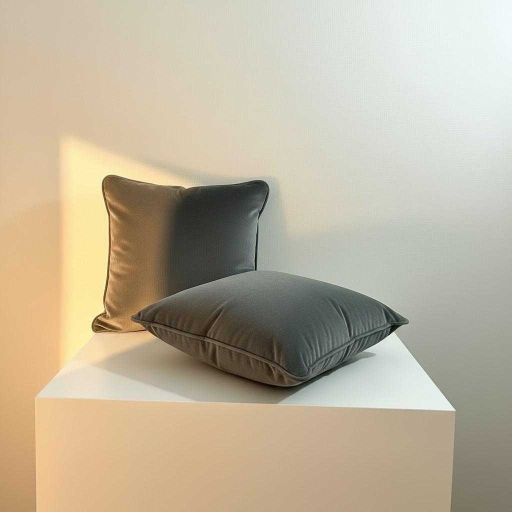 Set of 2 Charcoal Velvet Cushion Covers with Piping – Luxury Anthracite Decorative Pillow Covers – Modern Sofa Cushions