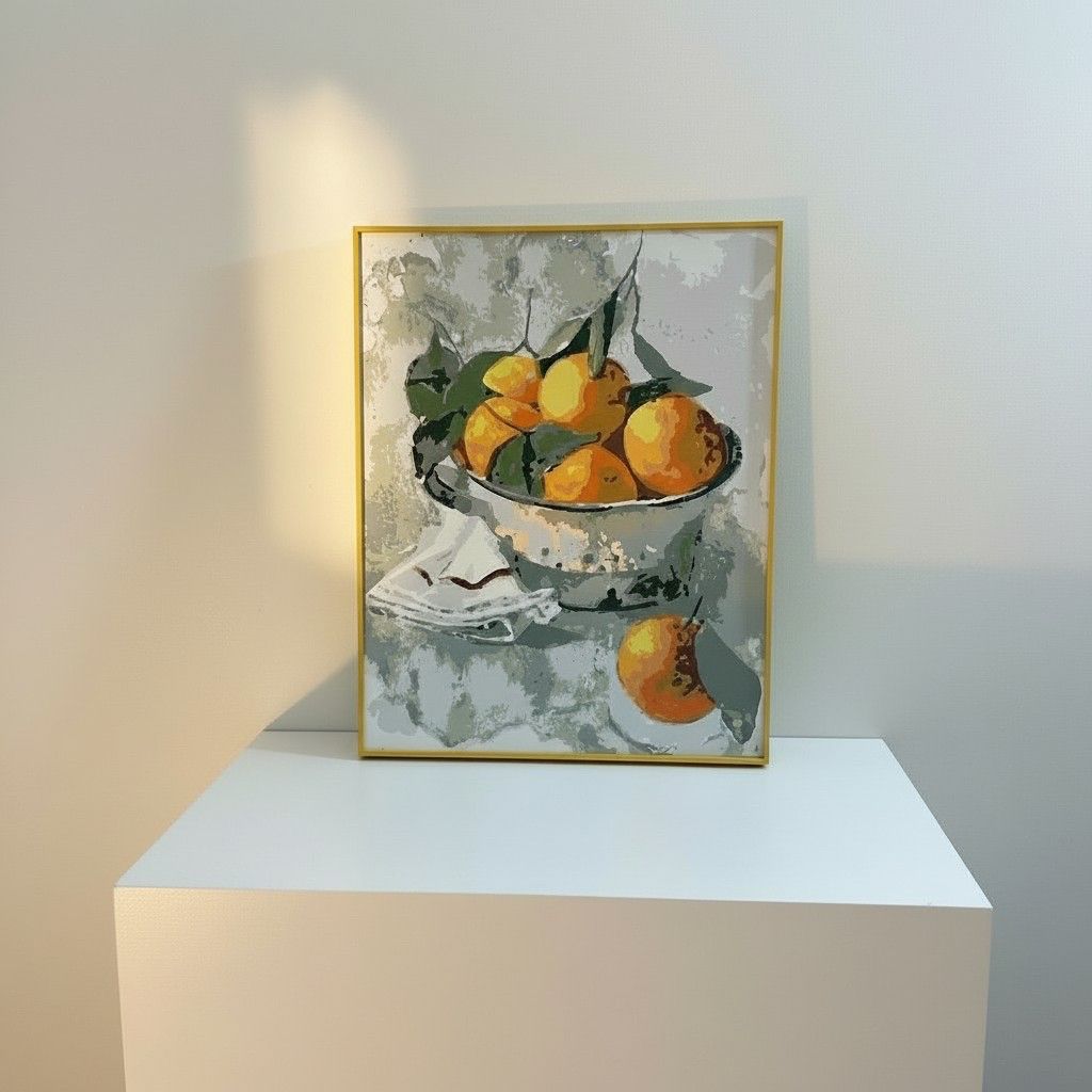 Citrus Still Life Framed Wall Art – Orange Bowl Painting | Warm Kitchen Decor | Minimal Luxury Home Aesthetic | 40x50 cm