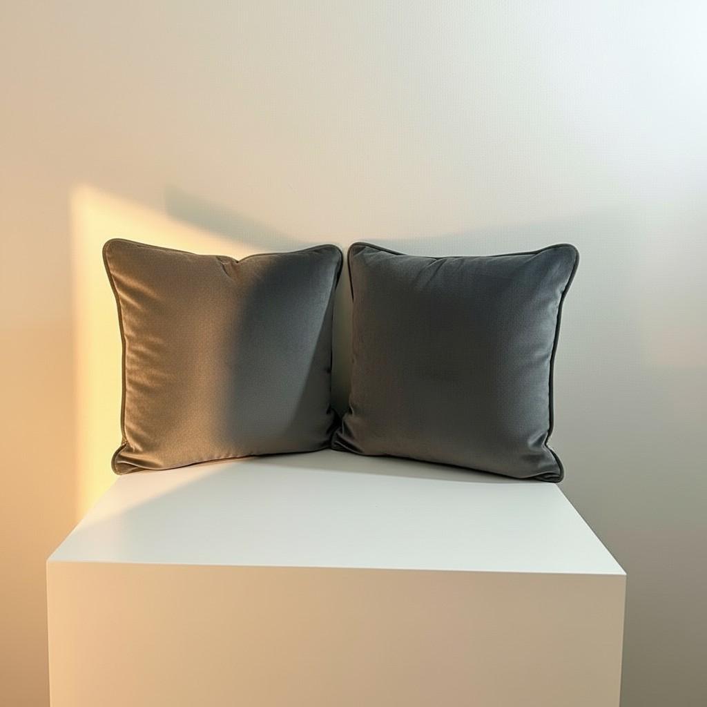 Set of 2 Charcoal Velvet Cushion Covers with Piping – Luxury Anthracite Decorative Pillow Covers – Modern Sofa Cushions