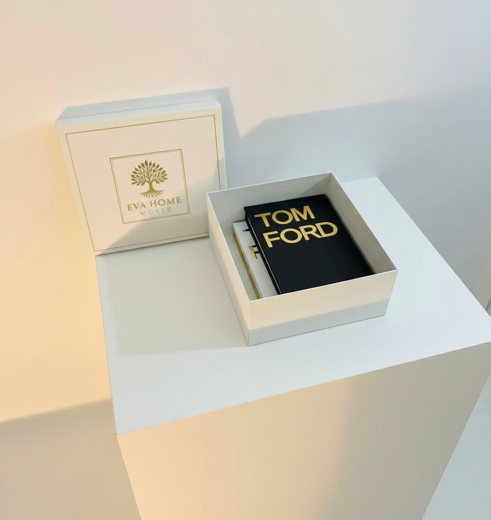Luxury Tom Ford Decorative Book Box Set (2 Pieces) — Black & Gold Coffee Table Decor