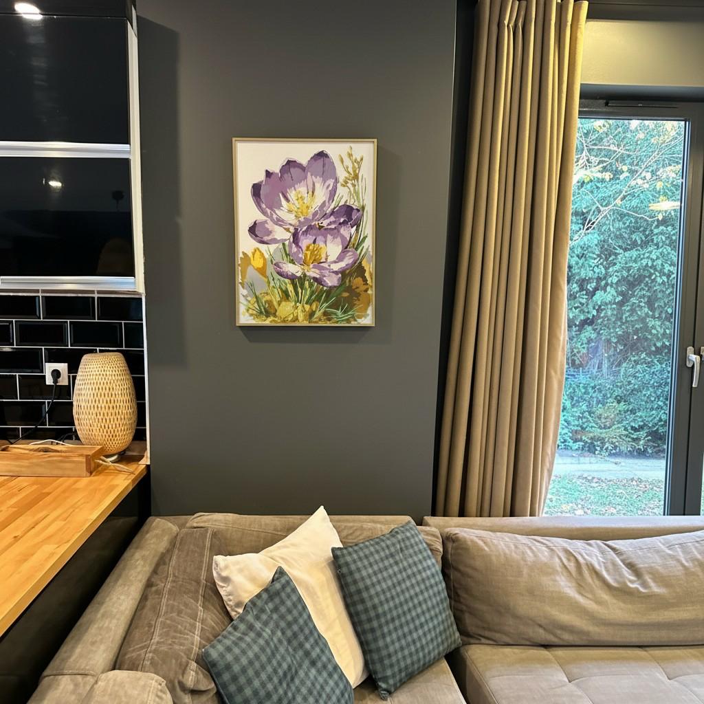 Luminous Bloom Framed Wall Art – Soft Purple Floral Painting | Calm Luxury Decor | Elegant Light Interior | 40x50 cm