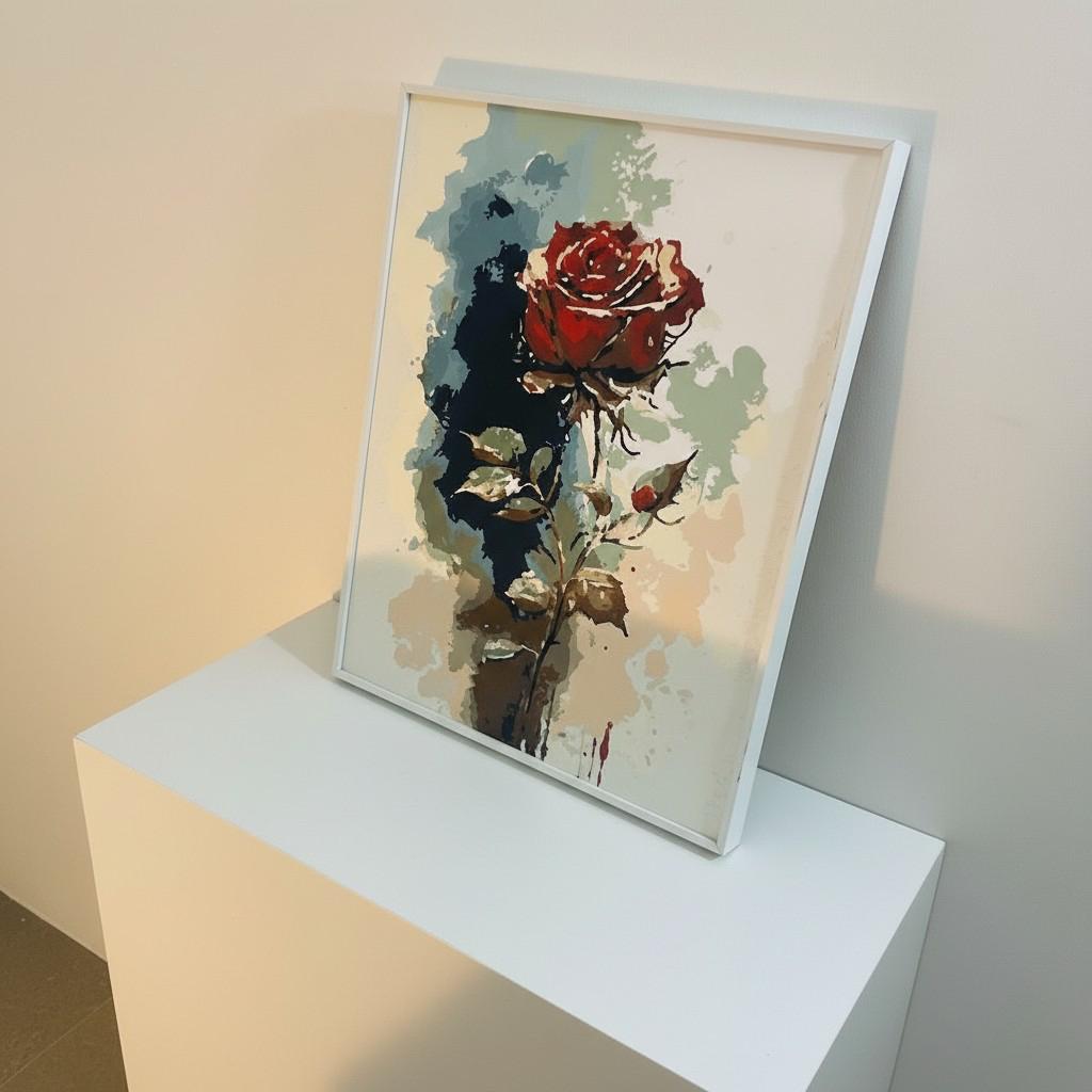 Velvet Rose Framed Wall Art – Romantic Red Rose Painting | Elegant Feminine Decor | Soft Luxury Interior | 40x50 cm