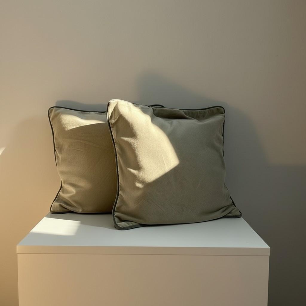 Set of 2 Beige Velvet Cushion Covers with Navy Piping – Luxury Decorative Pillow Covers – Elegant Sofa Cushions