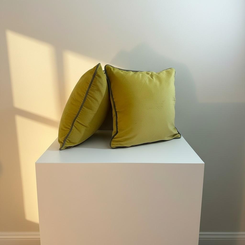Set of 2 Mustard Velvet Cushion Covers with Piping – Luxury Decorative Pillow Covers – Elegant Sofa Cushions