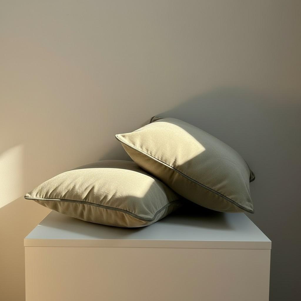 Set of 2 Beige Velvet Cushion Covers with Navy Piping – Luxury Decorative Pillow Covers – Elegant Sofa Cushions