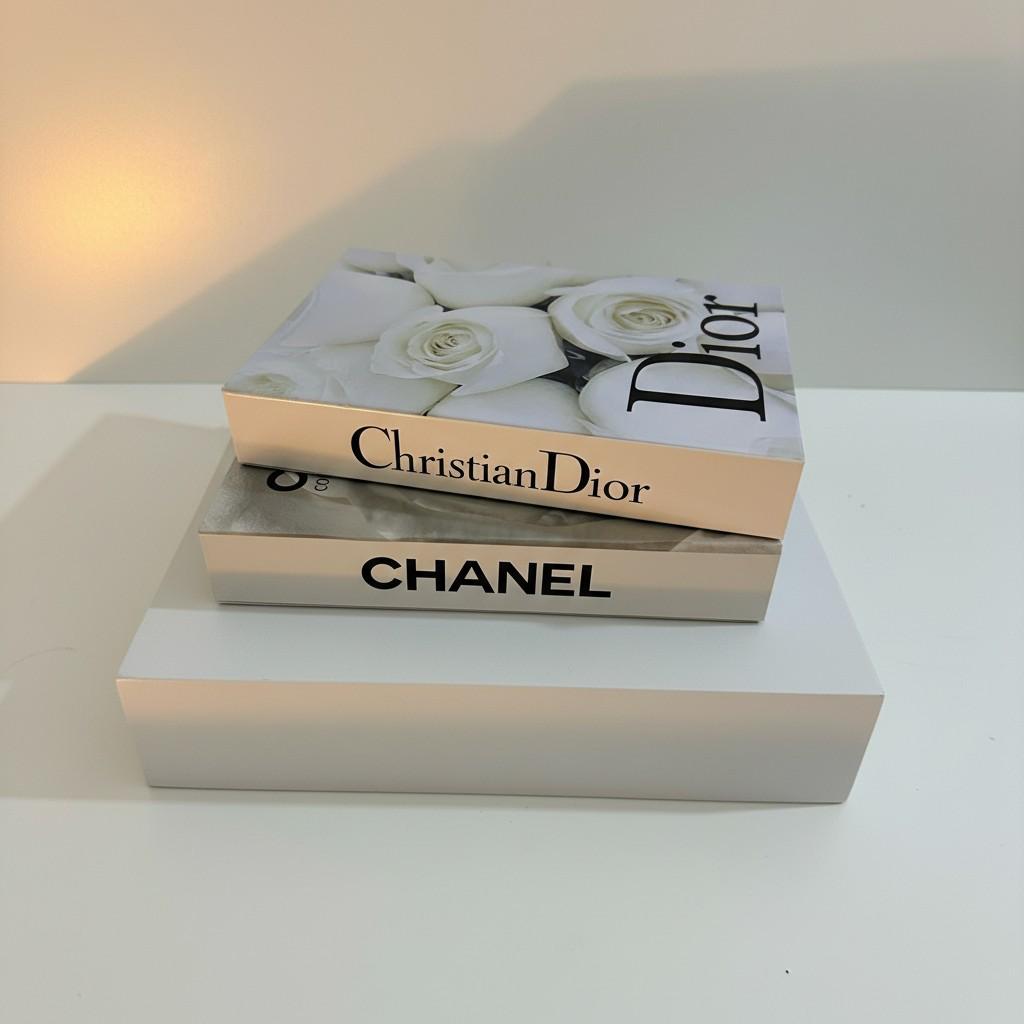 Luxury Decorative Book Box Set — Chanel & Christian Dior — Elegant Fashion Coffee Table Decor