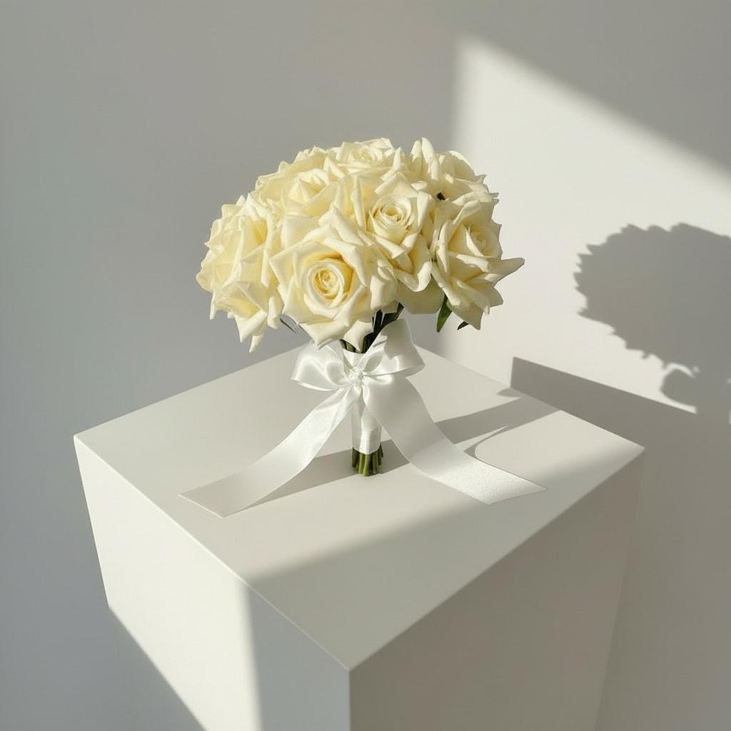 Classic Ivory Rose Bridal Bouquet — Minimal Ivory Bridal Bouquet