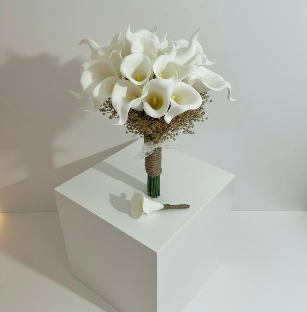 Rustic Calla Bridal Bouquet — Ivory White | Calm Luxury Wedding Flowers
