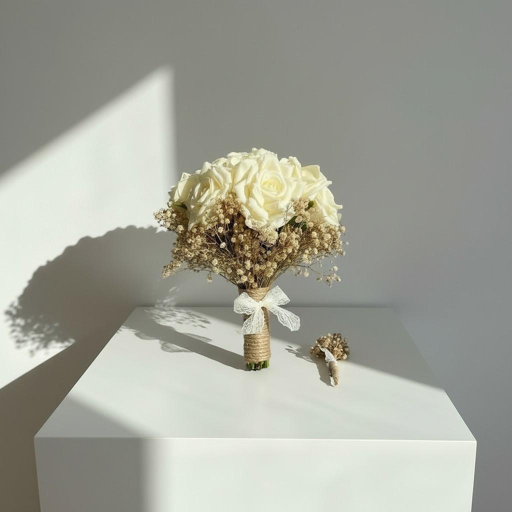 Rustic Rose Bridal Bouquet — Ivory White | Calm Luxury Wedding Flowers