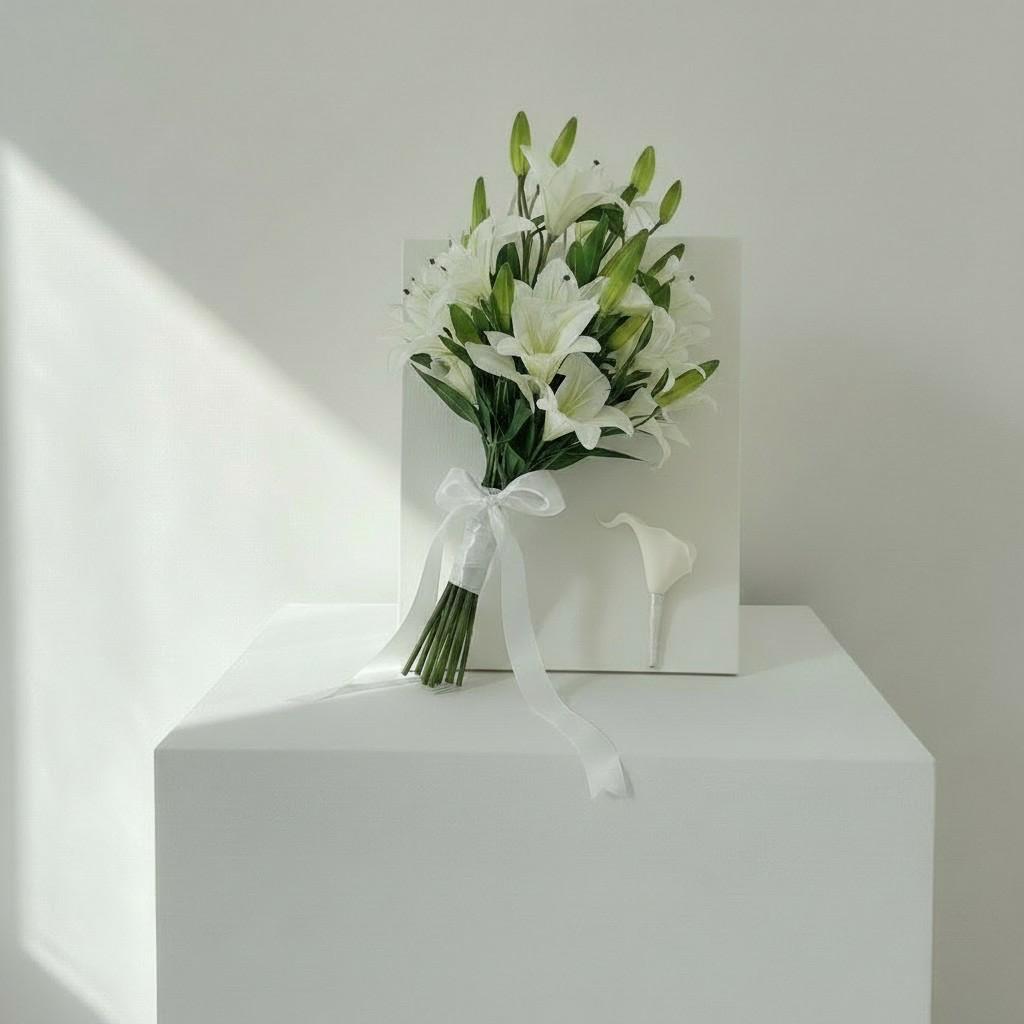 Classic Ivory Lily Bridal Bouquet — Sculptural Ivory Wedding Bouquet