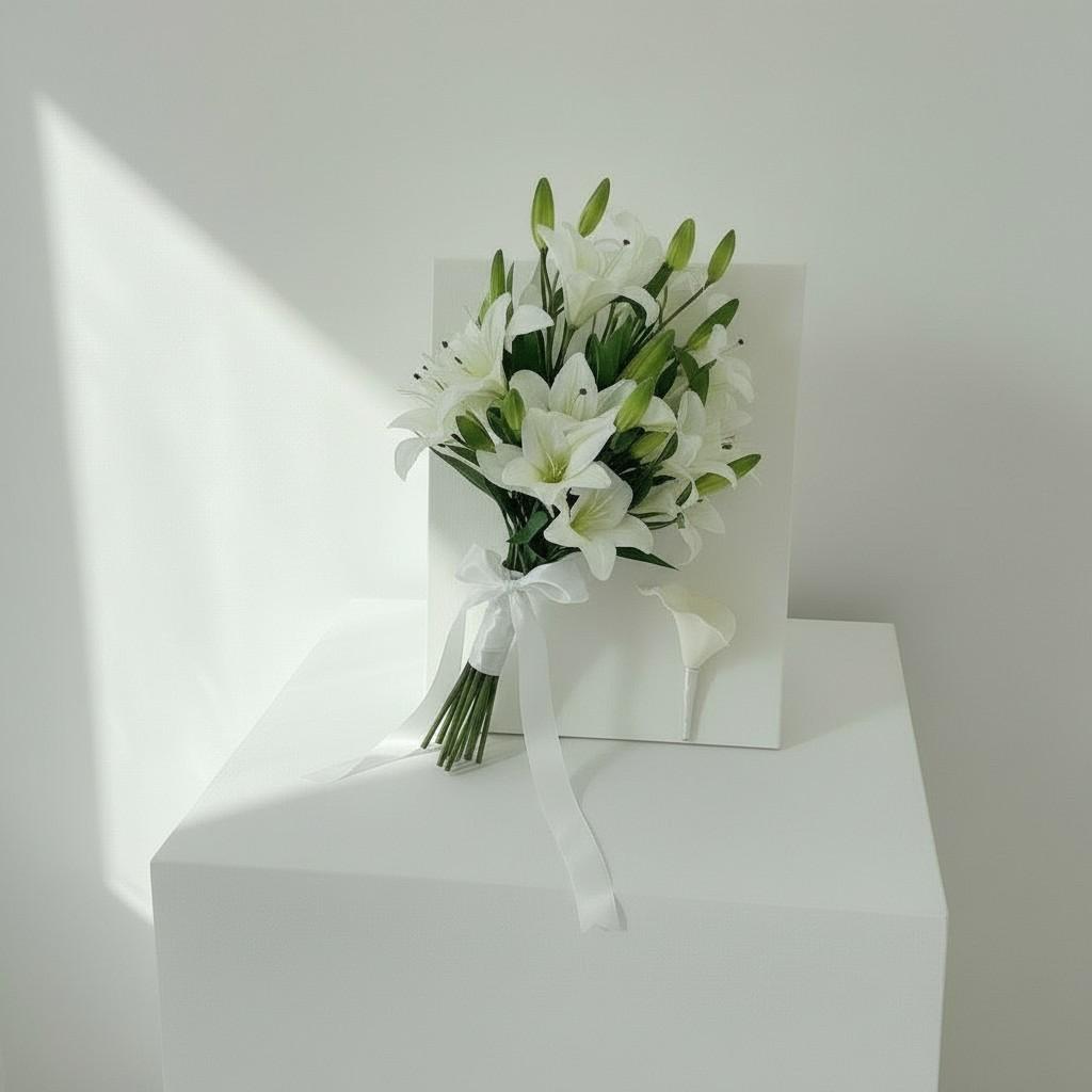 Classic Ivory Lily Bridal Bouquet — Sculptural Ivory Wedding Bouquet