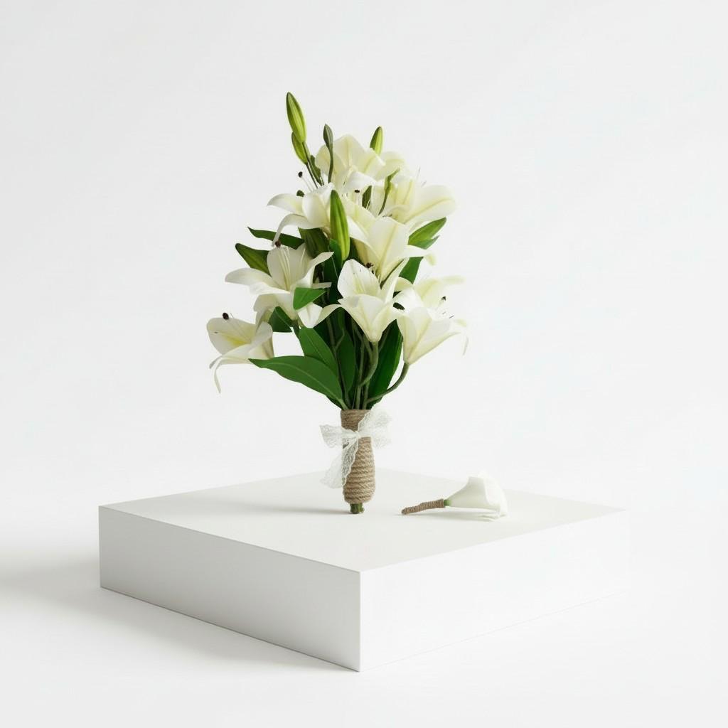 Rustic Ivory Lily Bridal Bouquet — Earth-Inspired Calm Luxury Wedding Flowers