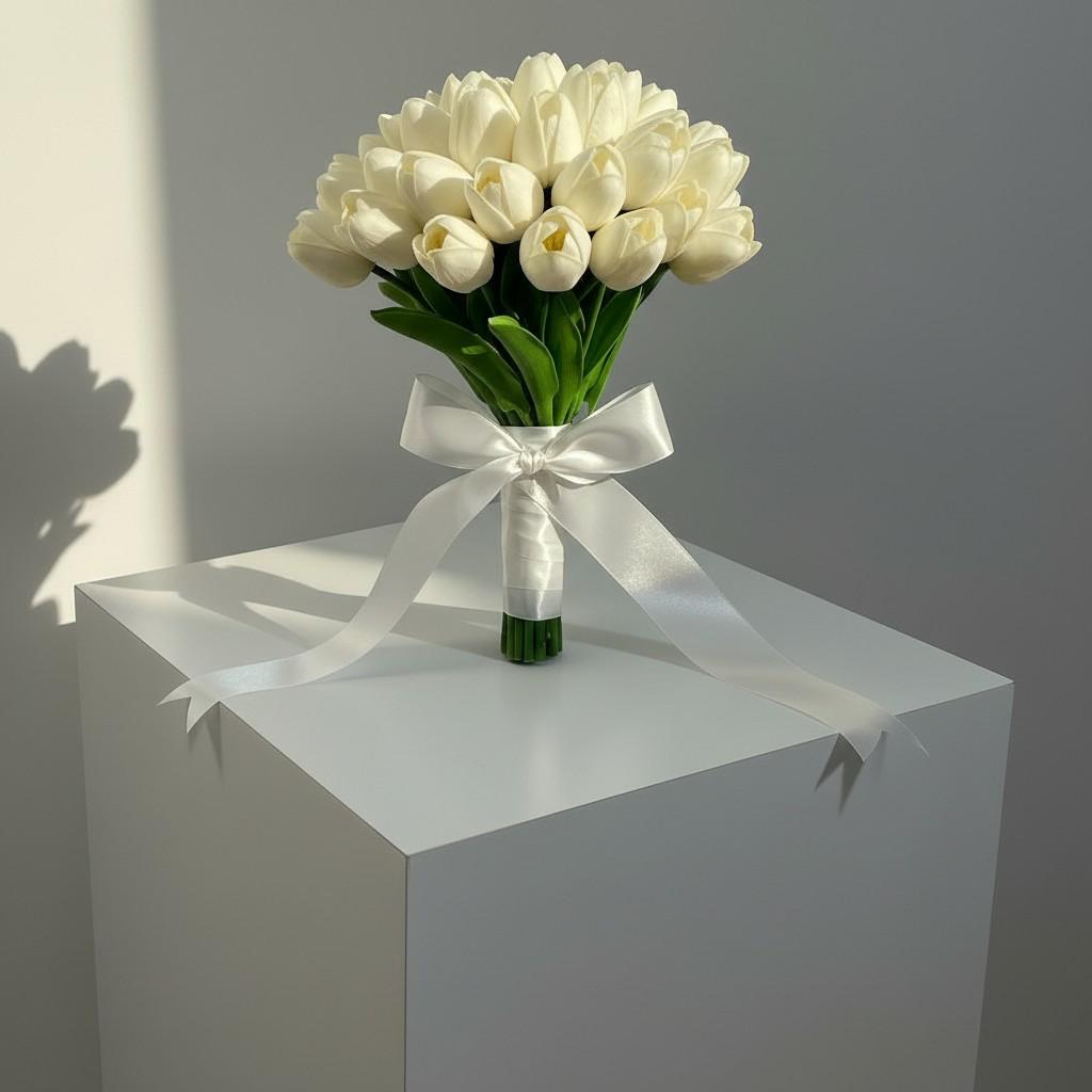 Classic Ivory Tulip Bridal Bouquet — Elegant Modern Wedding Flowers