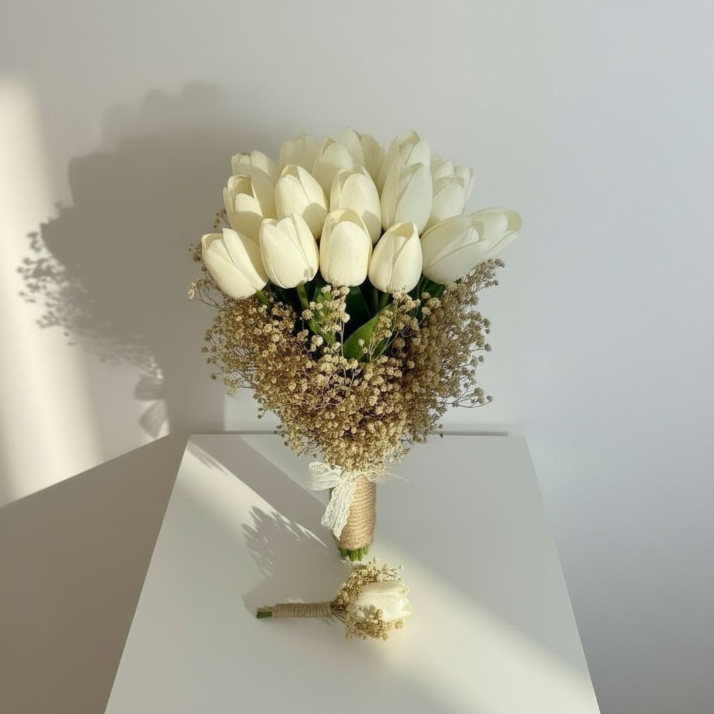 Rustic Ivory Tulip Bridal Bouquet — Natural Texture Bridal Flowers