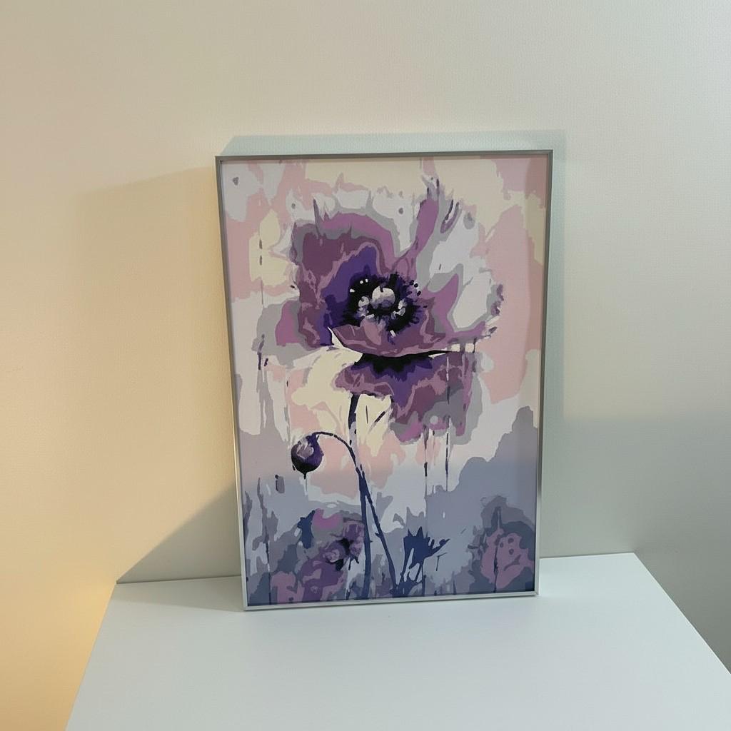Lavender Bloom Framed Wall Art – Soft Purple Floral Painting | Calm Feminine Decor | Minimal Luxury Home Aesthetic | 40x50 cm
