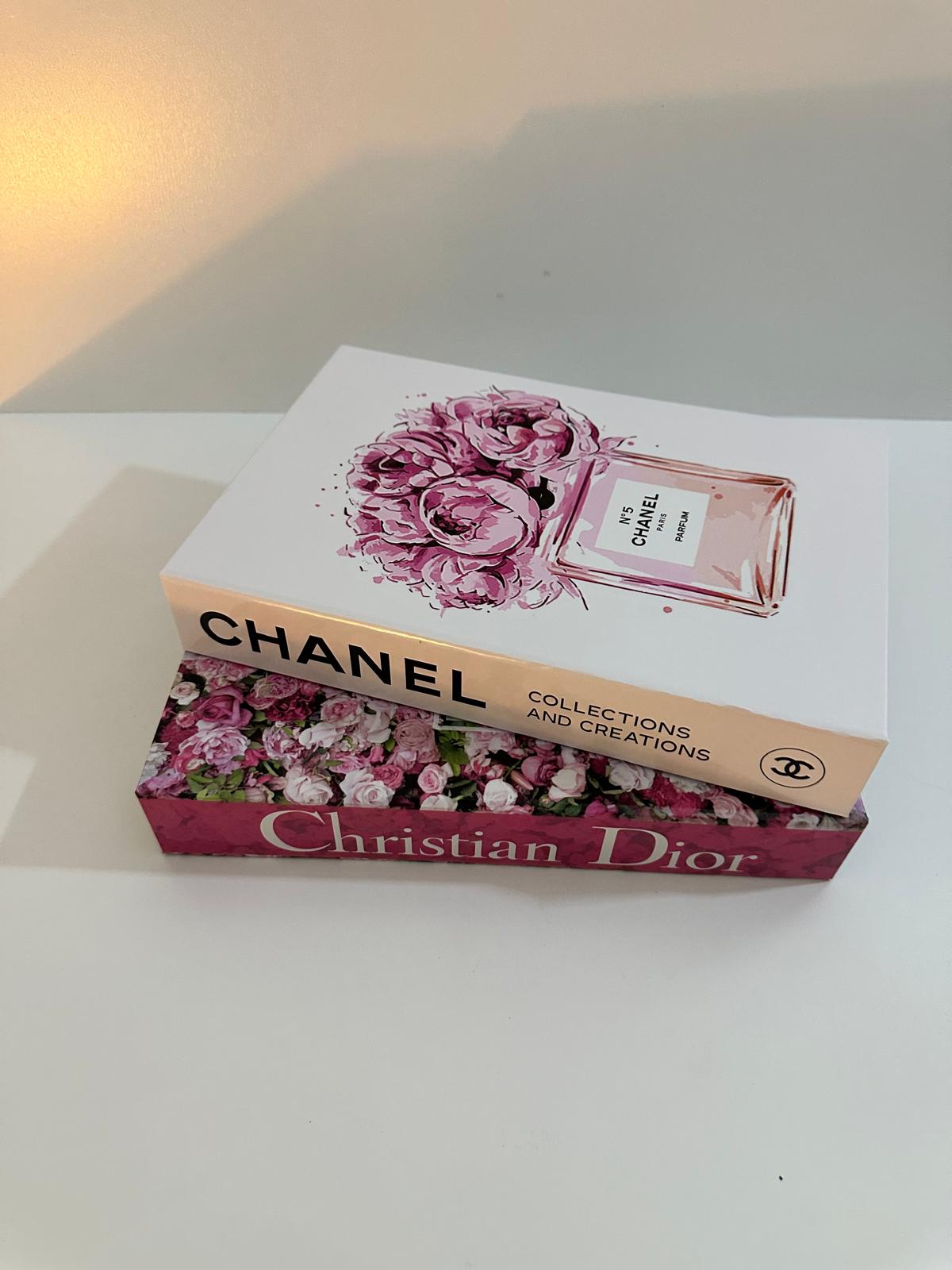 Luxury Decorative Book Box Set (2 Pieces) — Chanel & Dior Pink Floral Coffee Table Decor