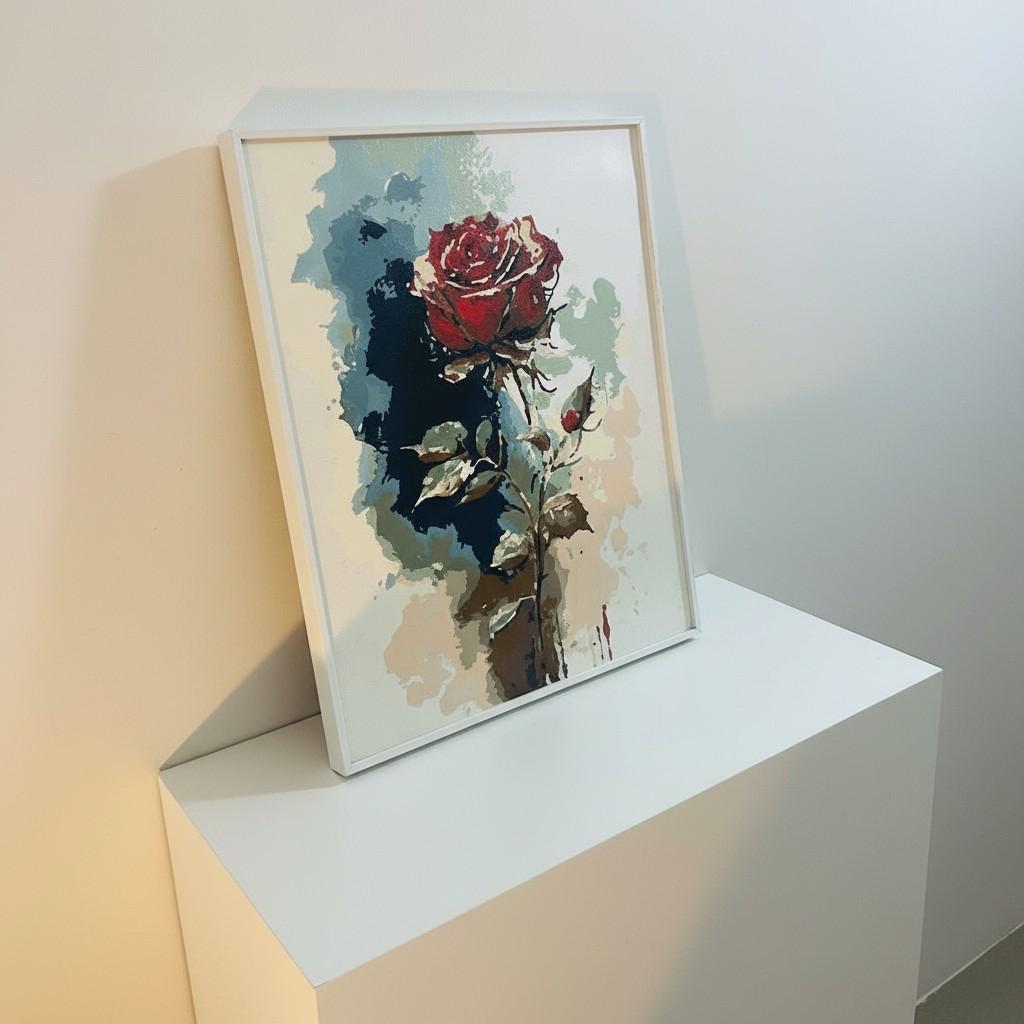 Velvet Rose Framed Wall Art – Romantic Red Rose Painting | Elegant Feminine Decor | Soft Luxury Interior | 40x50 cm