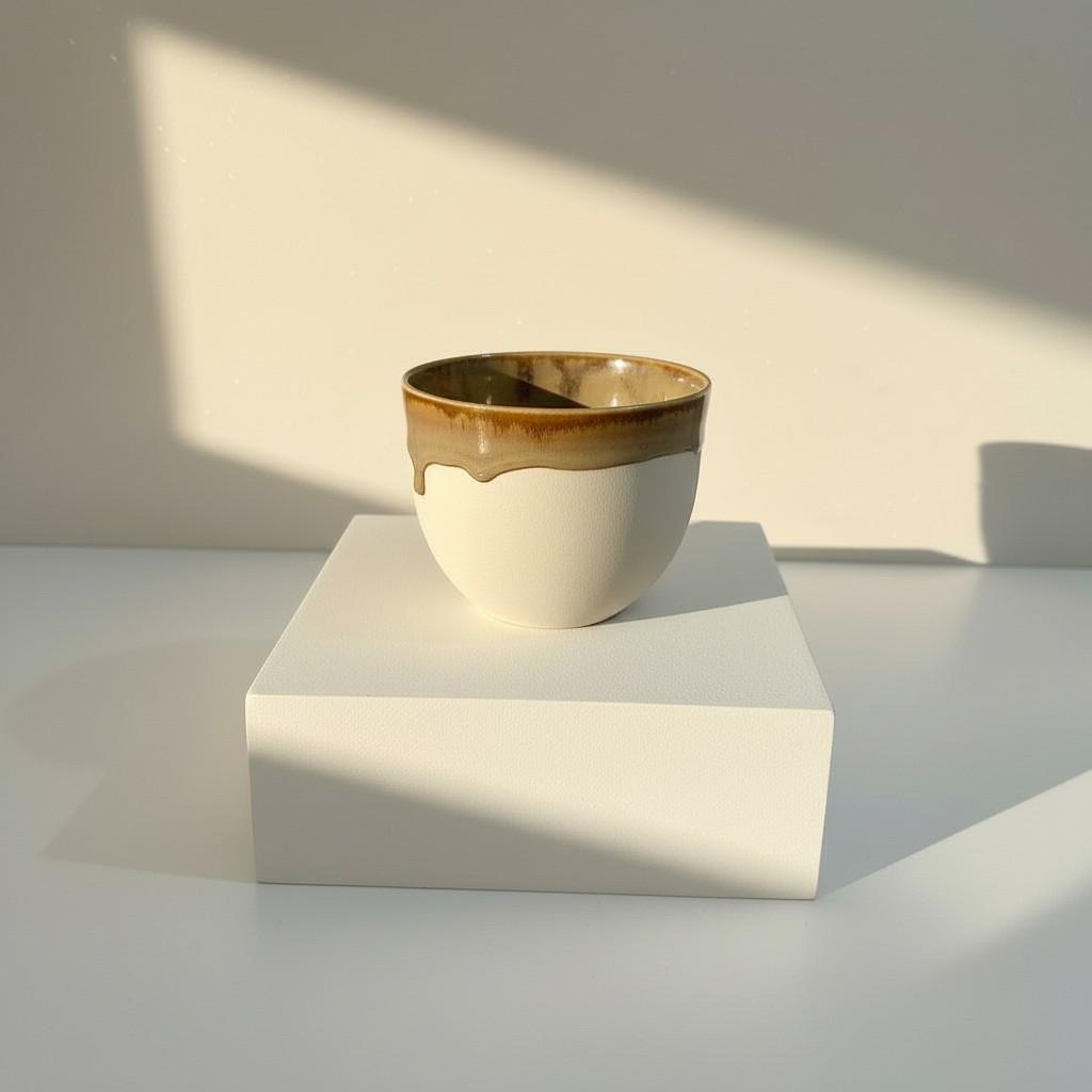 Golden Drip Ceramic Cup – Handmade Style Ritual Object | EVA HOME WORLD