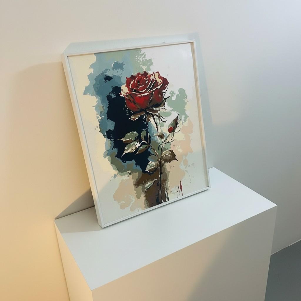 Velvet Rose Framed Wall Art – Romantic Red Rose Painting | Elegant Feminine Decor | Soft Luxury Interior | 40x50 cm
