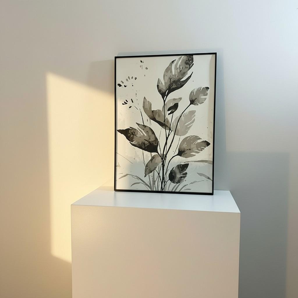 Earth Leaves Framed Wall Art – Neutral Botanical Painting | Minimal Luxury Nature Decor | Calm Modern Interior | 50x65 cm