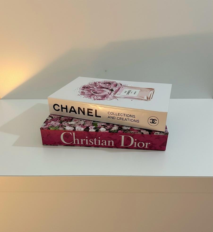 Luxury Decorative Book Box Set (2 Pieces) — Chanel & Dior Pink Floral Coffee Table Decor