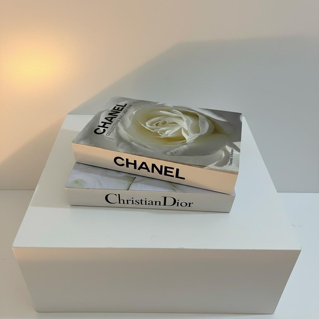 Luxury Decorative Book Box Set — Chanel & Christian Dior — Elegant Fashion Coffee Table Decor