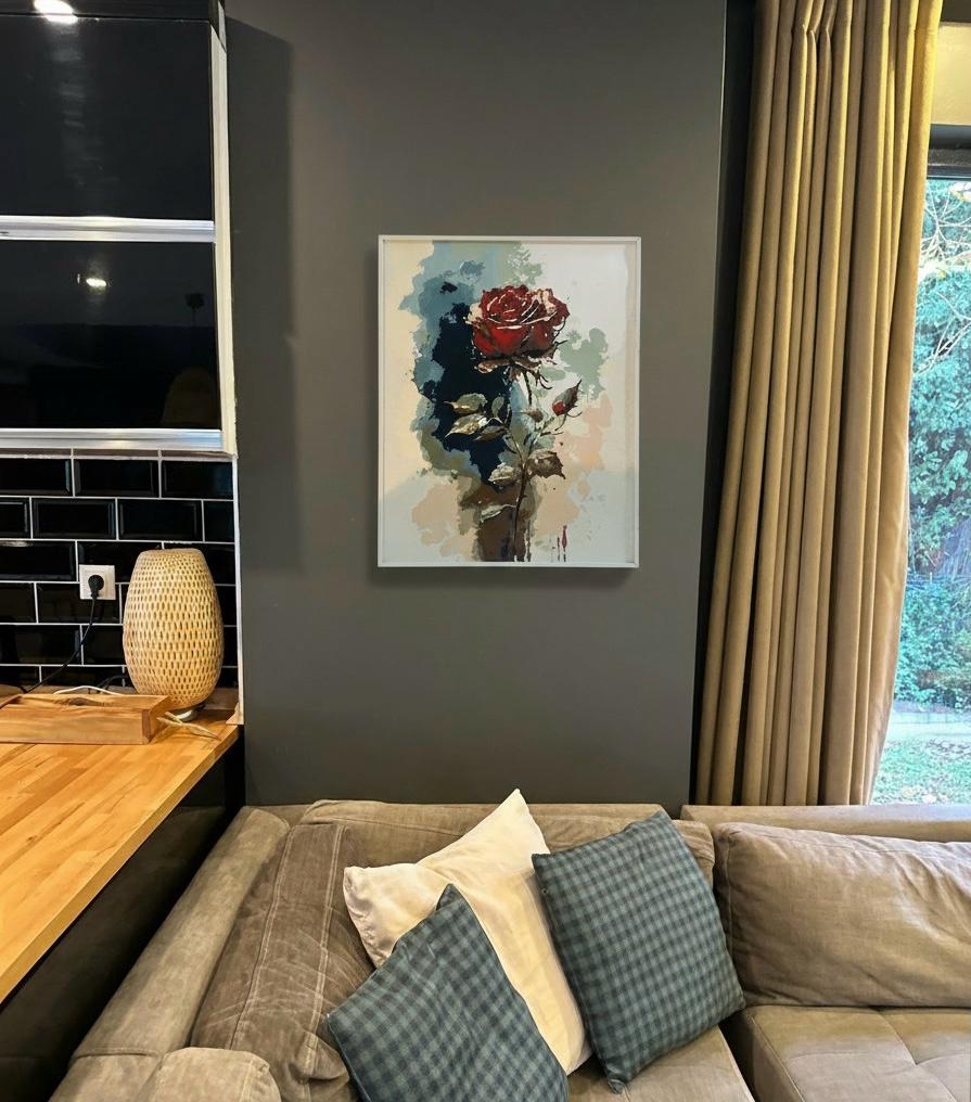 Velvet Rose Framed Wall Art – Romantic Red Rose Painting | Elegant Feminine Decor | Soft Luxury Interior | 40x50 cm