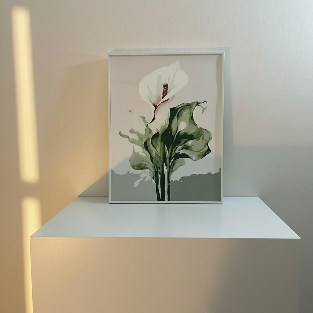 White Calla Lily Framed Wall Art – Minimal Botanical Painting | Elegant Neutral Decor | Calm Luxury Interior | 40x50 cm