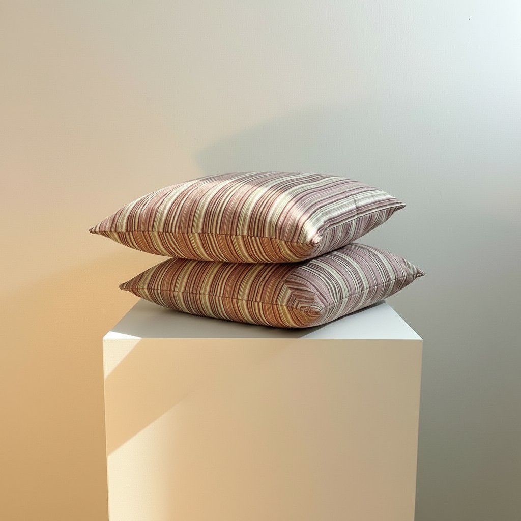 Set of 2 Striped Cushion Covers – Soft Neutral Decorative Pillow Covers – 40×40 Sofa Cushion Covers