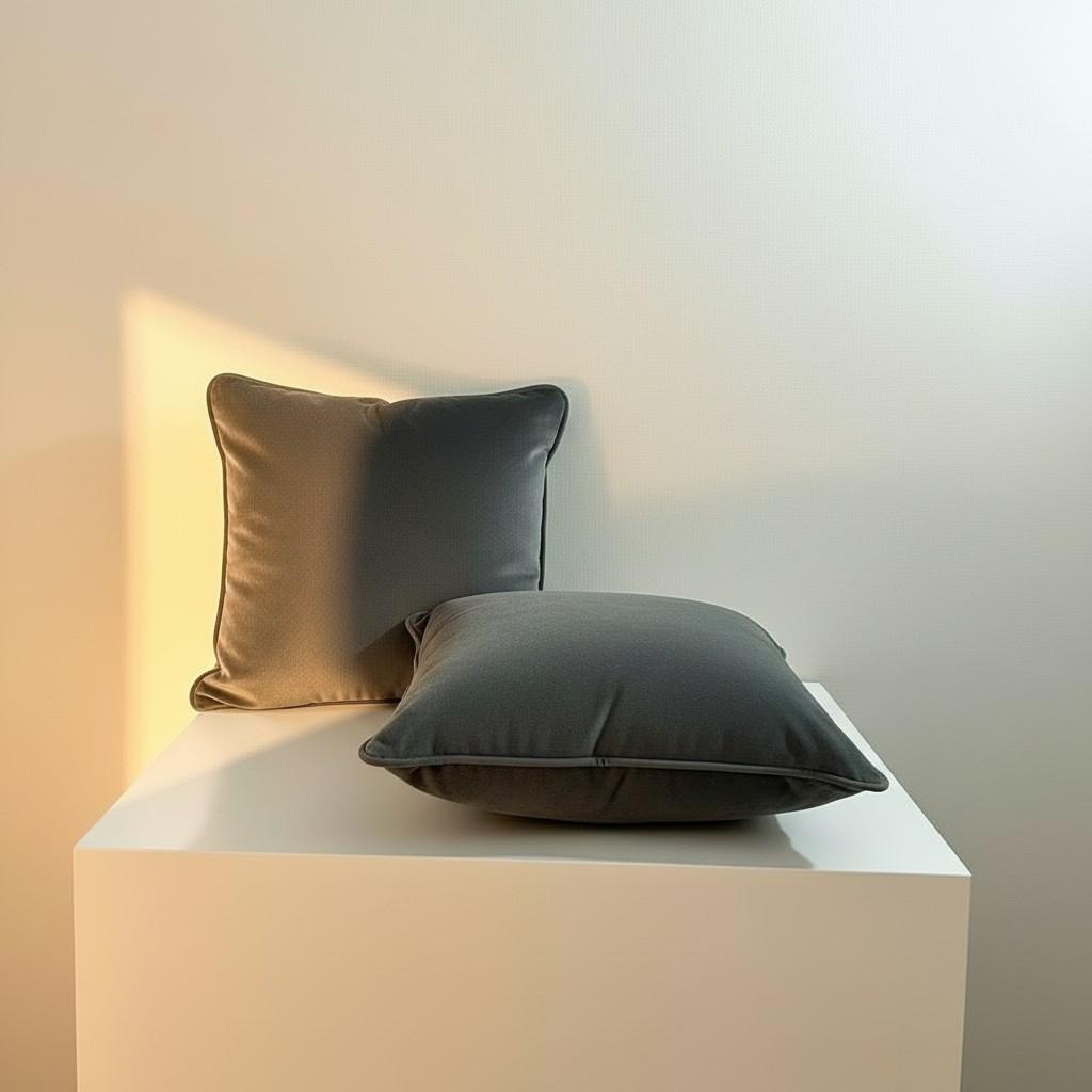 Set of 2 Charcoal Velvet Cushion Covers with Piping – Luxury Anthracite Decorative Pillow Covers – Modern Sofa Cushions