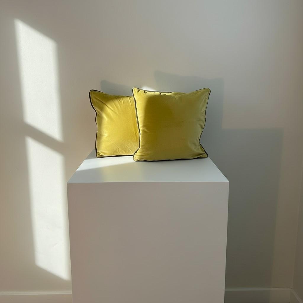 Set of 2 Mustard Velvet Cushion Covers with Piping – Luxury Decorative Pillow Covers – Elegant Sofa Cushions