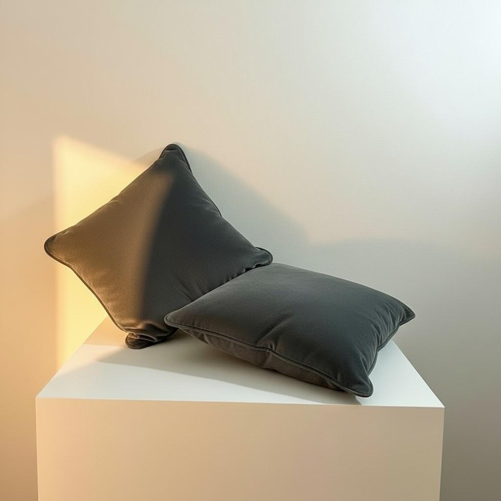 Set of 2 Charcoal Velvet Cushion Covers with Piping – Luxury Anthracite Decorative Pillow Covers – Modern Sofa Cushions
