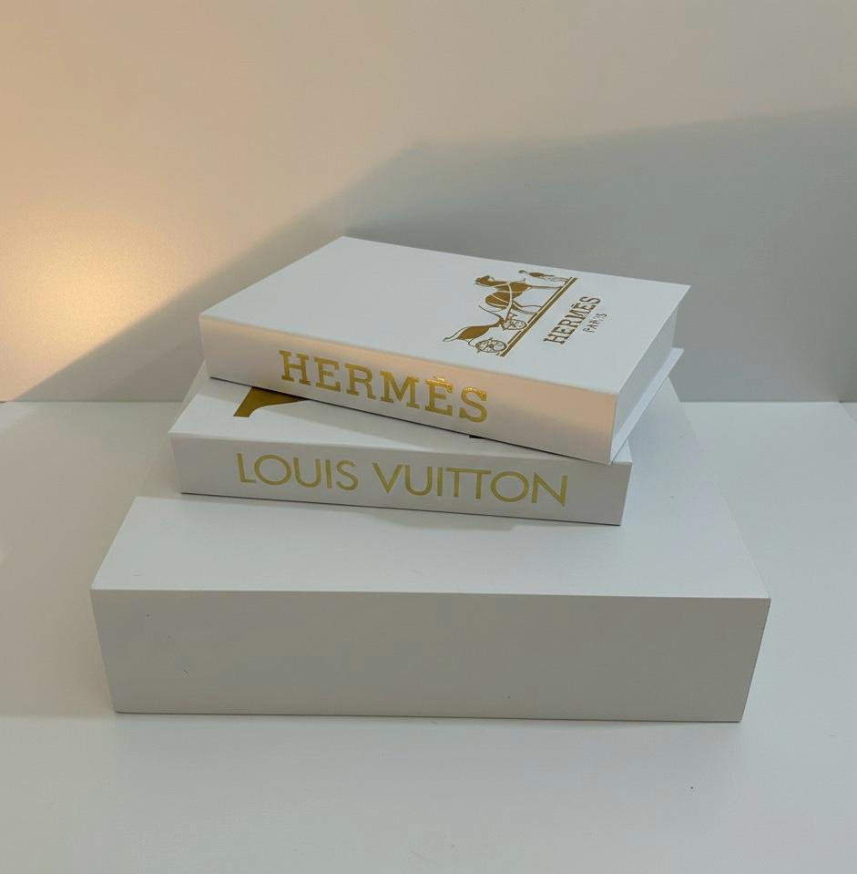 Luxury Decorative Book Box Set (2 Pieces) — Hermes & Louis Vuitton Inspired Coffee Table Decor