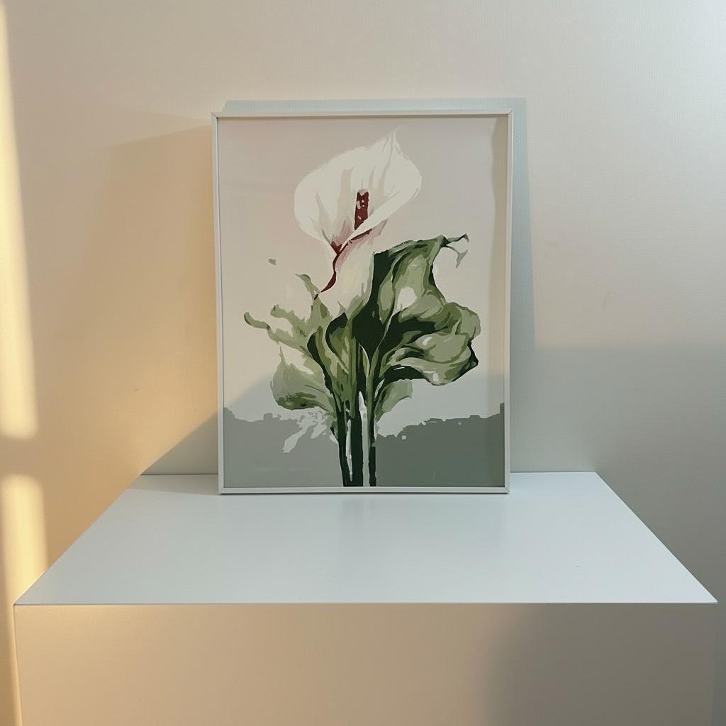 White Calla Lily Framed Wall Art – Minimal Botanical Painting | Elegant Neutral Decor | Calm Luxury Interior | 40x50 cm