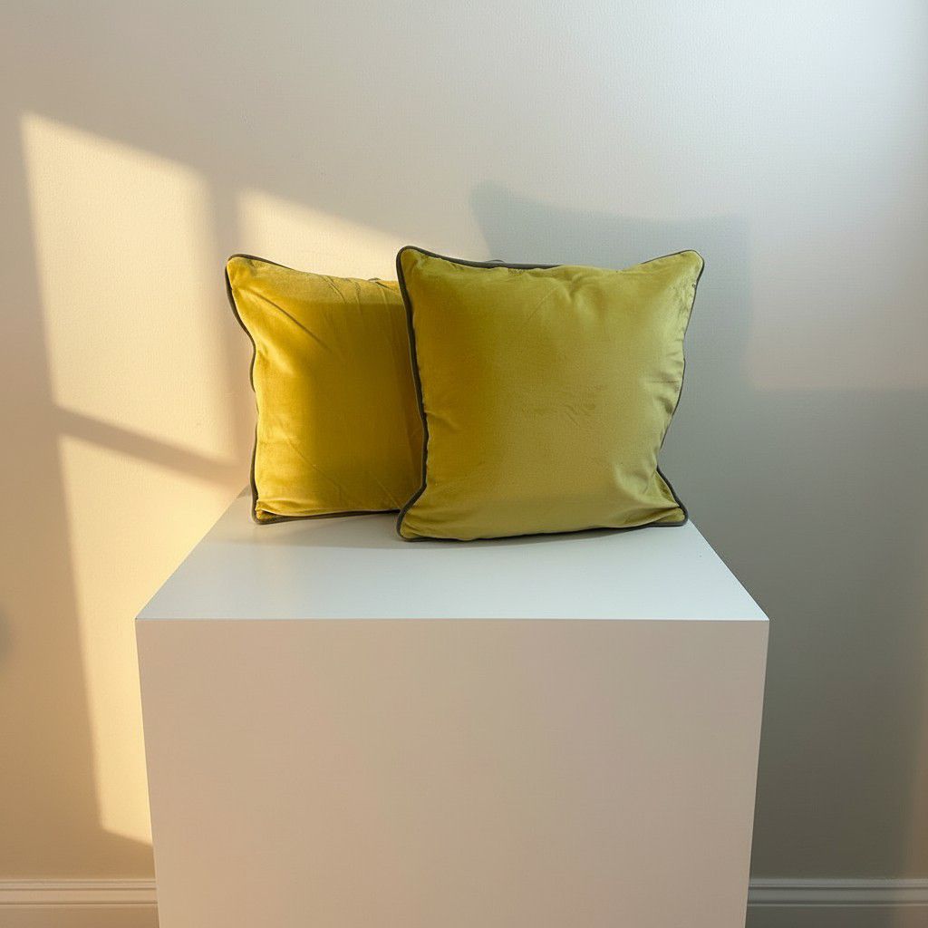 Set of 2 Mustard Velvet Cushion Covers with Piping – Luxury Decorative Pillow Covers – Elegant Sofa Cushions