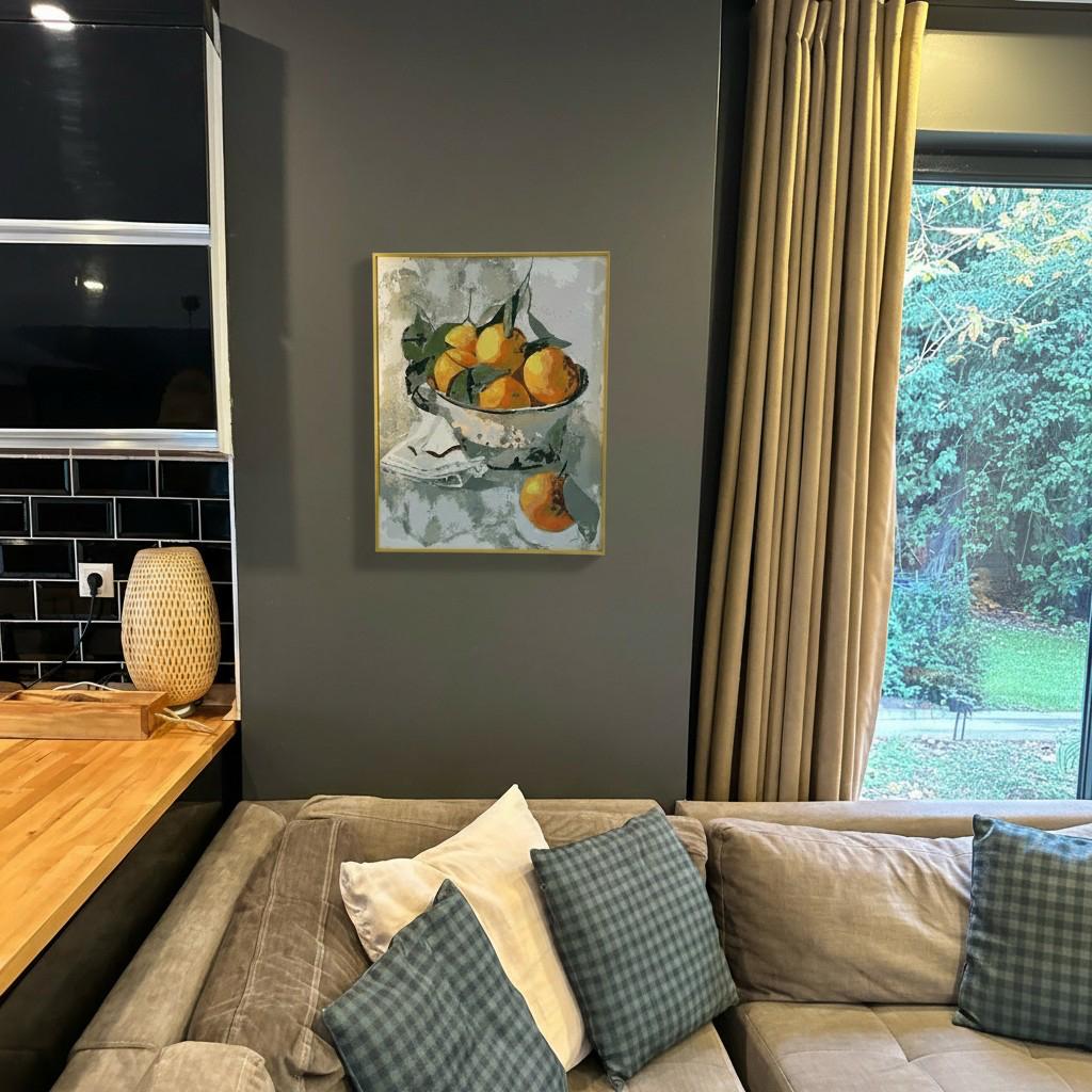 Citrus Still Life Framed Wall Art – Orange Bowl Painting | Warm Kitchen Decor | Minimal Luxury Home Aesthetic | 40x50 cm