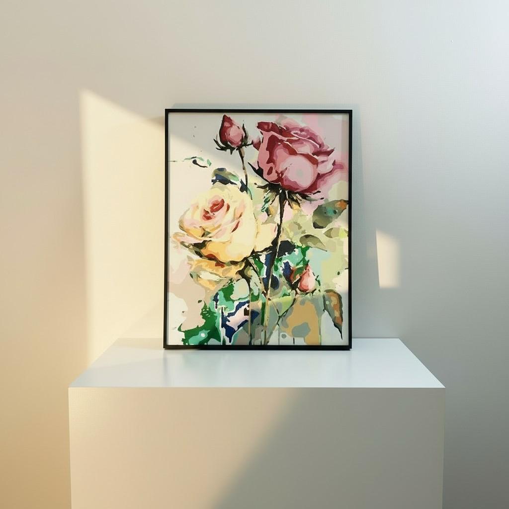 Blush Garden Rose Framed Wall Art – Colorful Floral Painting | Soft Luxury Decor | Romantic Modern Interior | 40x50 cm