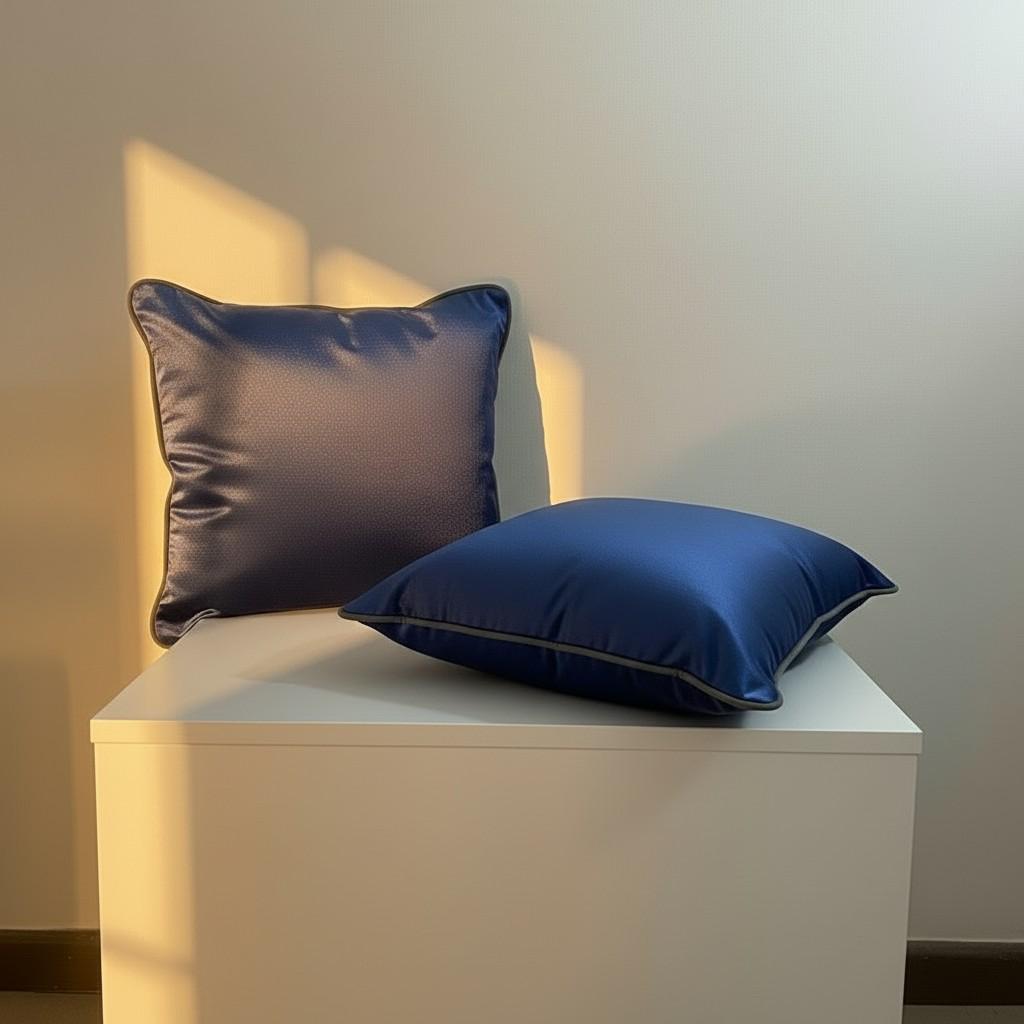 Set of 2 Navy Velvet Cushion Covers with Piping – Luxury Decorative Pillow Covers – Elegant Sofa Cushions