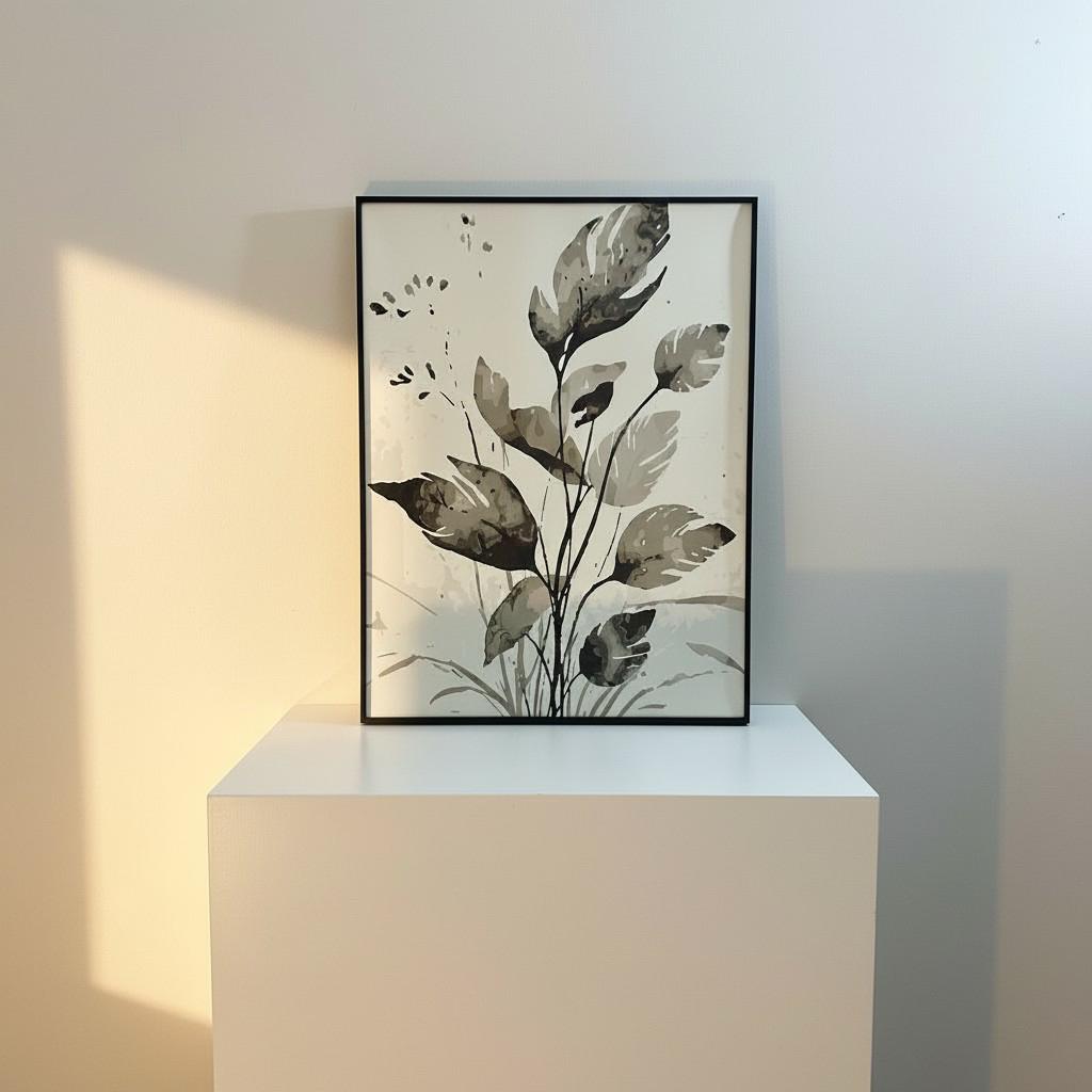 Earth Leaves Framed Wall Art – Neutral Botanical Painting | Minimal Luxury Nature Decor | Calm Modern Interior | 50x65 cm