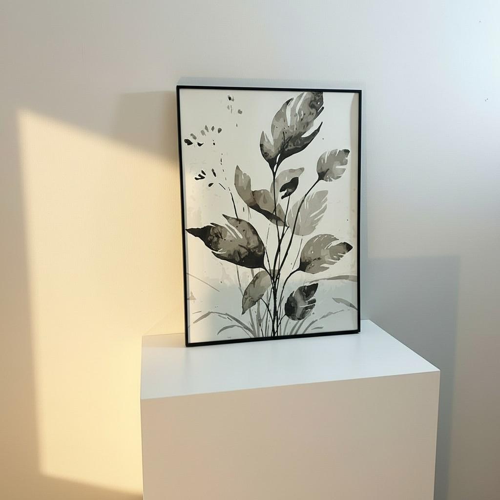 Earth Leaves Framed Wall Art – Neutral Botanical Painting | Minimal Luxury Nature Decor | Calm Modern Interior | 50x65 cm
