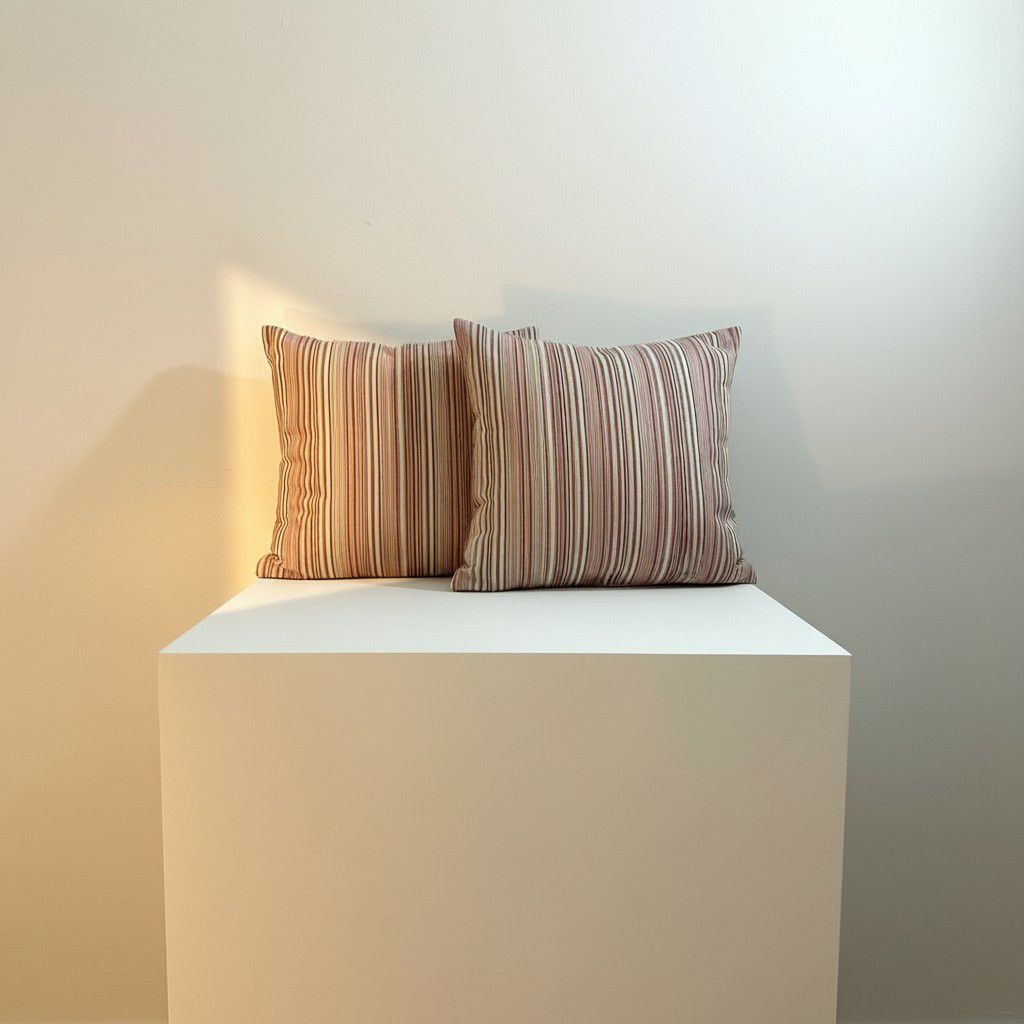 Set of 2 Striped Cushion Covers – Soft Neutral Decorative Pillow Covers – 40×40 Sofa Cushion Covers