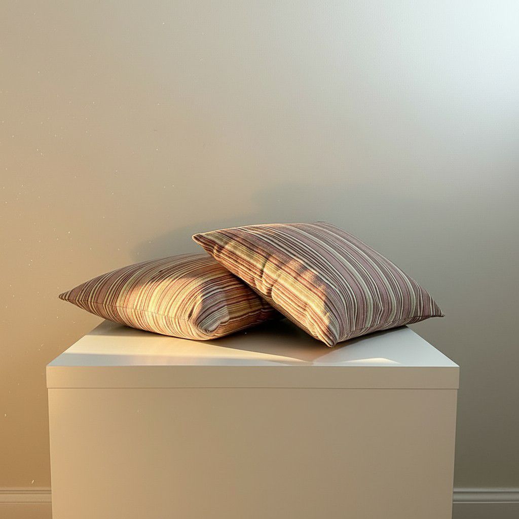 Set of 2 Striped Cushion Covers – Soft Neutral Decorative Pillow Covers – 40×40 Sofa Cushion Covers