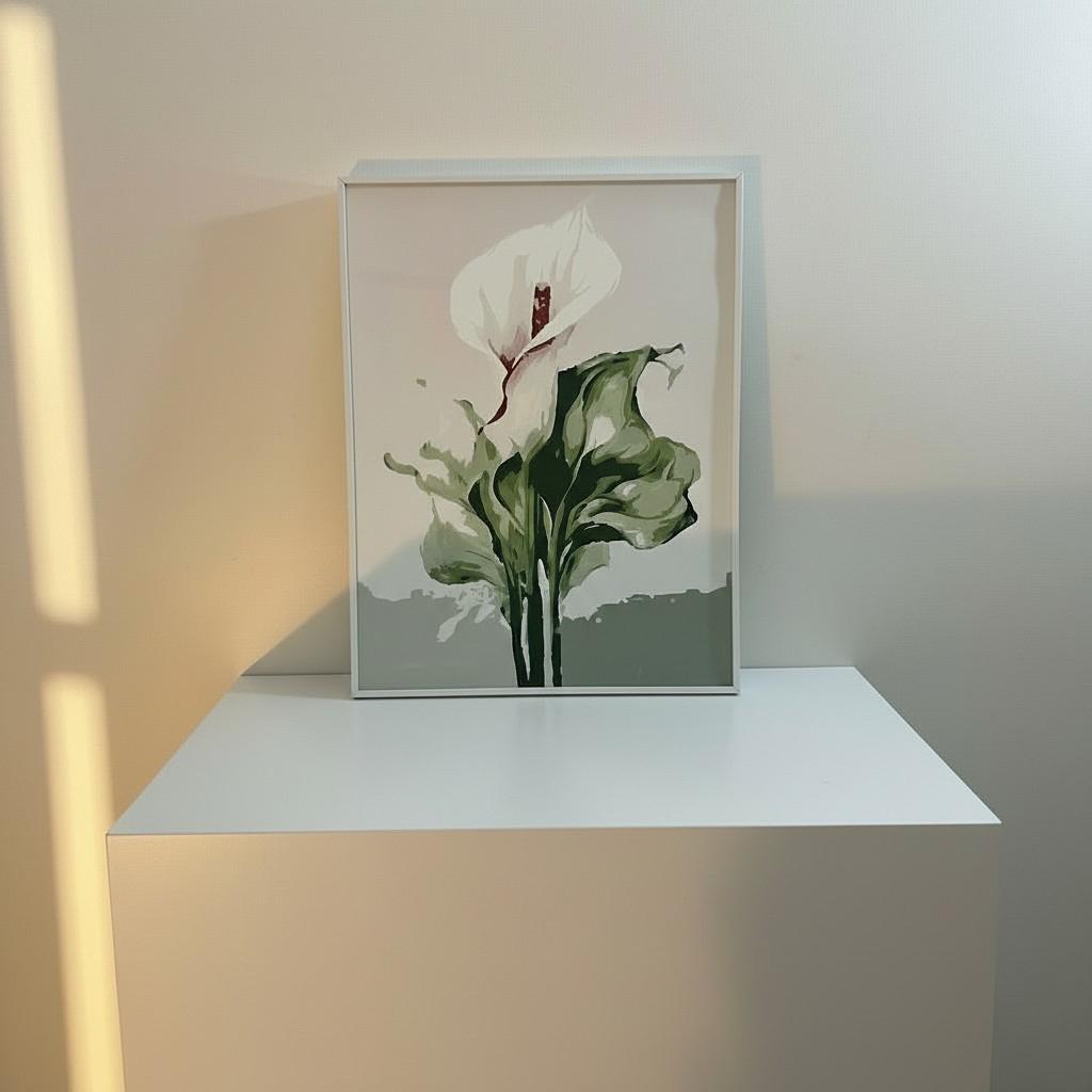 White Calla Lily Framed Wall Art – Minimal Botanical Painting | Elegant Neutral Decor | Calm Luxury Interior | 40x50 cm