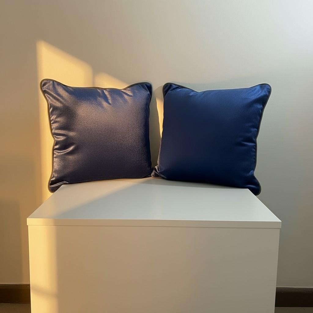 Set of 2 Navy Velvet Cushion Covers with Piping – Luxury Decorative Pillow Covers – Elegant Sofa Cushions