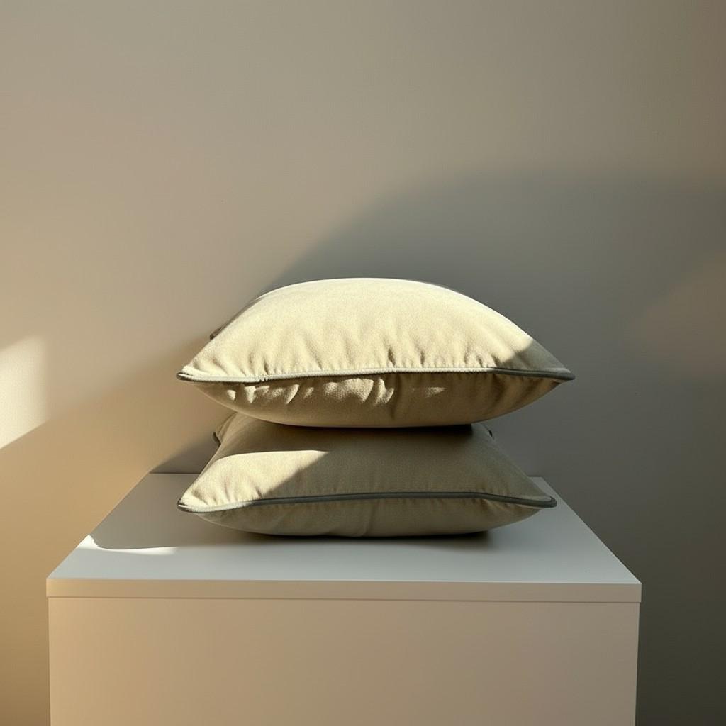 Set of 2 Beige Velvet Cushion Covers with Navy Piping – Luxury Decorative Pillow Covers – Elegant Sofa Cushions