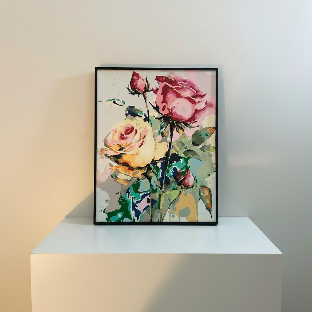 Blush Garden Rose Framed Wall Art – Colorful Floral Painting | Soft Luxury Decor | Romantic Modern Interior | 40x50 cm