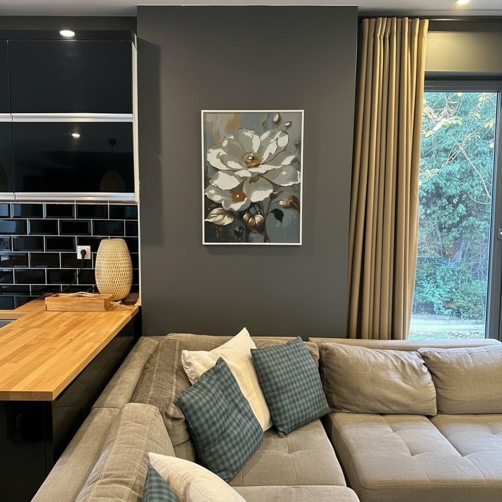 Golden Bloom Framed Wall Art – Elegant White &amp; Gold Floral Painting | Luxury Interior Decor | Soft Light Aesthetic | 40x50 cm
